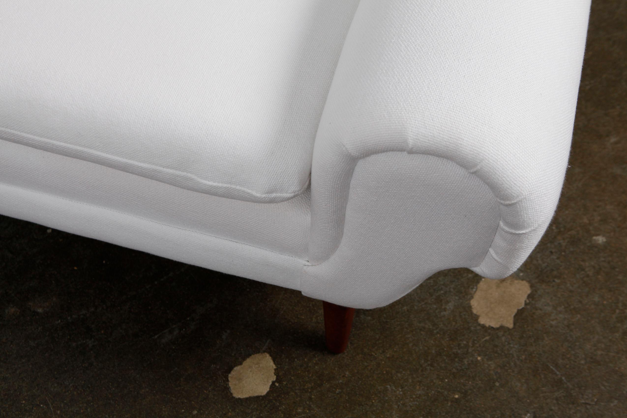 1960s Danish Midcentury 4-Seat Sofa in White Fabric 4