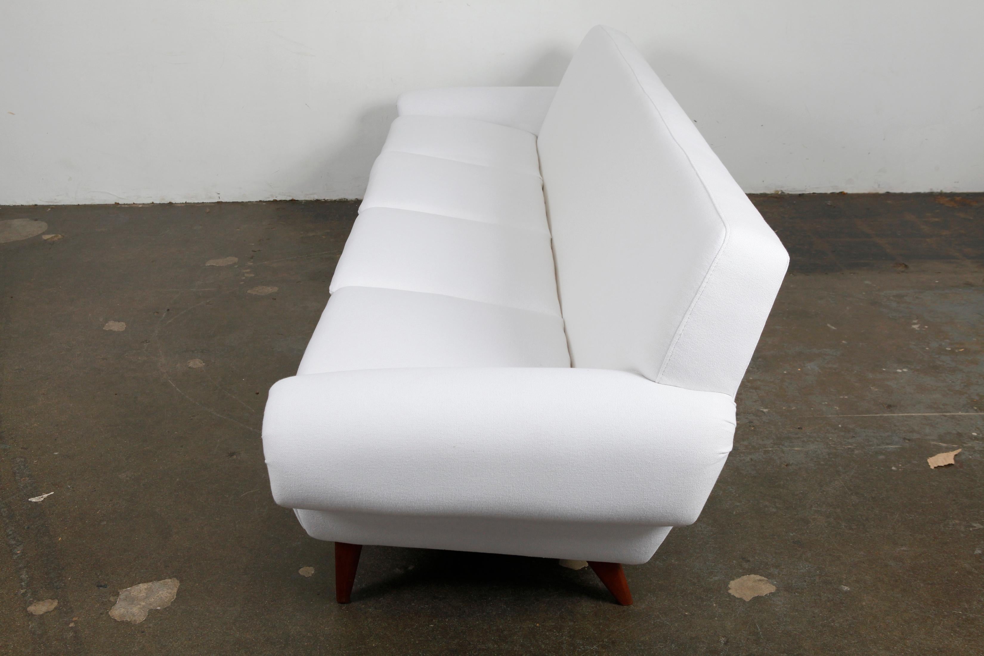 Upholstery 1960s Danish Midcentury 4-Seat Sofa in White Fabric