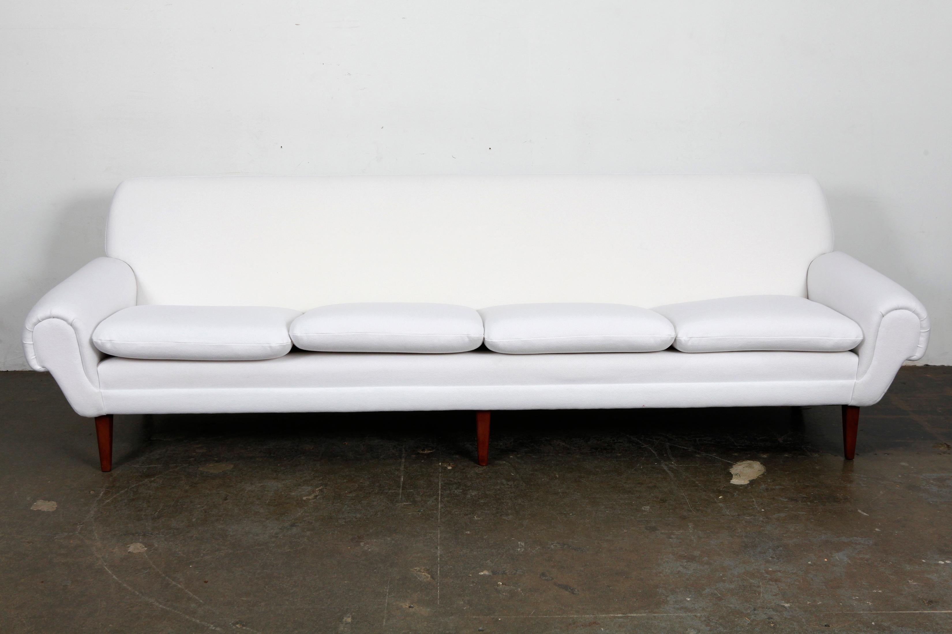 1960s Danish Midcentury 4-Seat Sofa in White Fabric 2