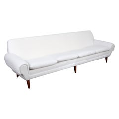 1960s Danish Midcentury 4-Seat Sofa in White Fabric