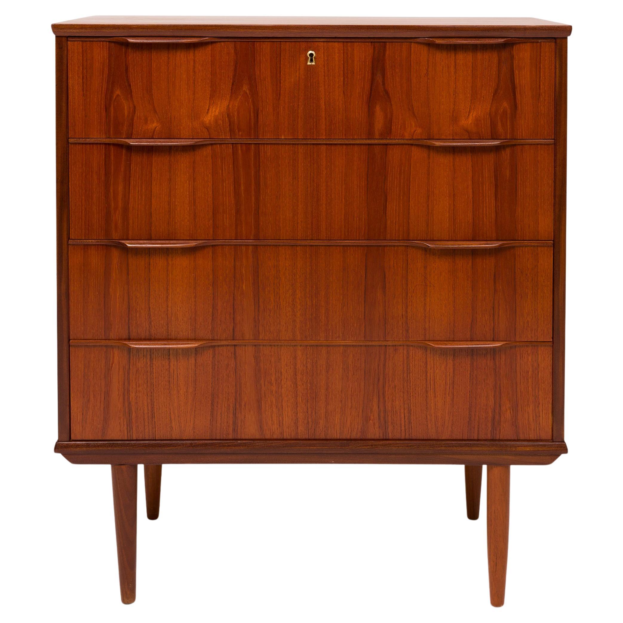 1960s Danish Mid-Century Four Drawer Teak Dresser