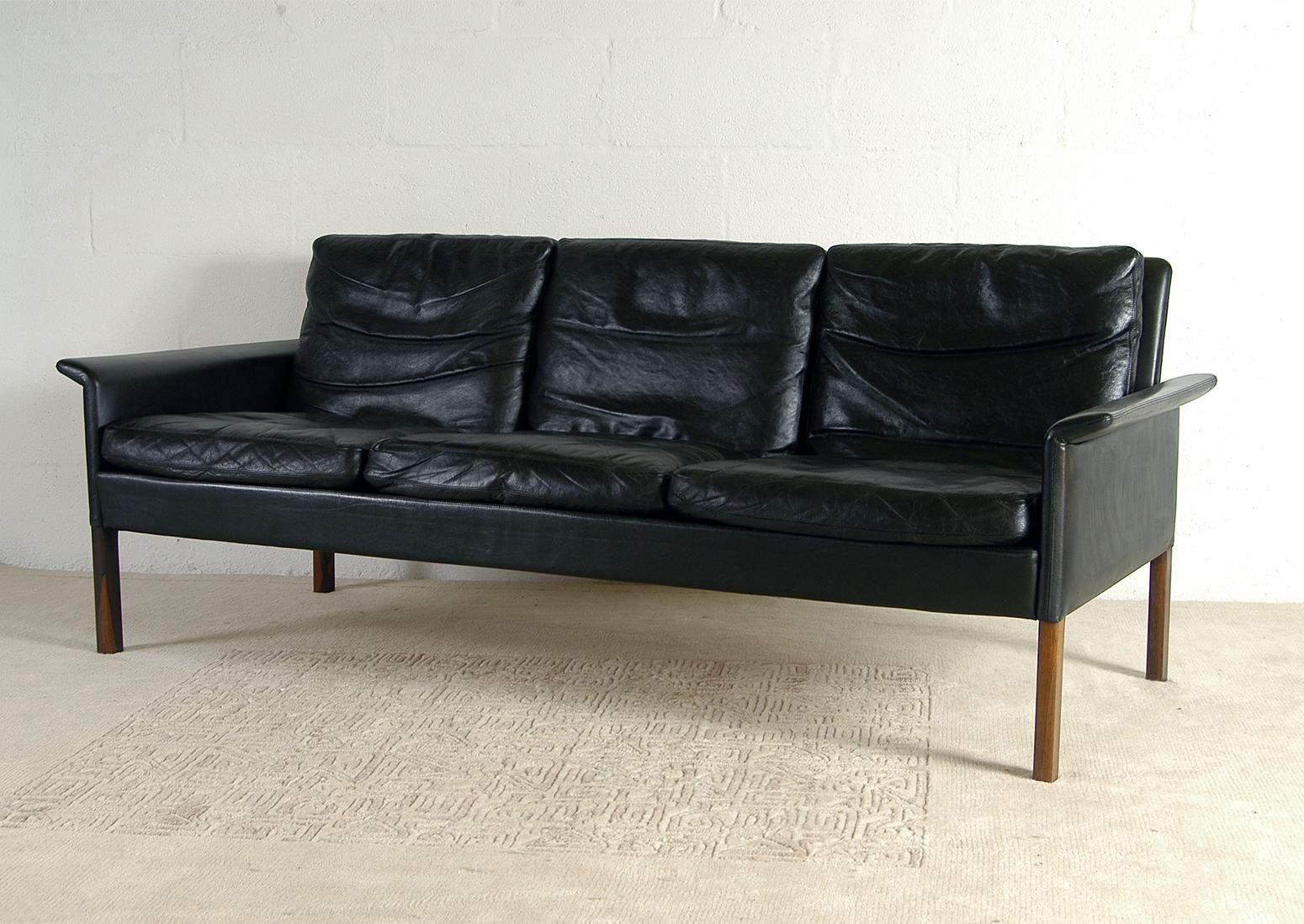 20th Century 1960s Danish Midcentury Leather Sofa by Hans Olsen for Christian Sorensen