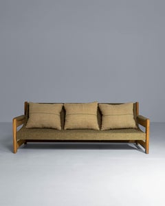 1960s Danish Mid-Century Oak Frame Sling Sofa With Upholstered Cushions