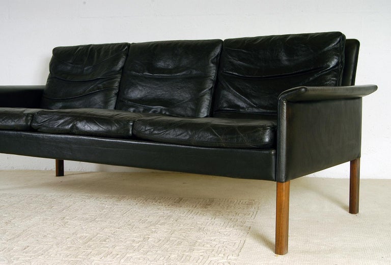 1960s Danish Midcentury Black Leather Sofa by Hans Olsen for Christian  Sorensen at 1stDibs
