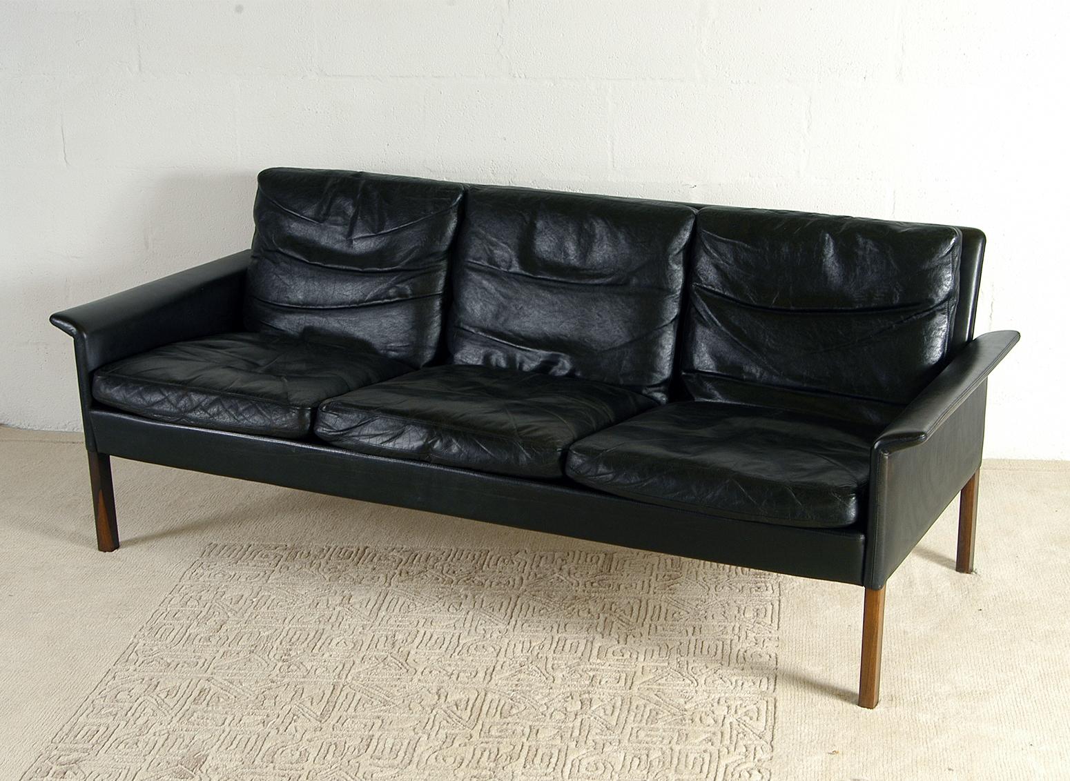 mid century black leather sofa
