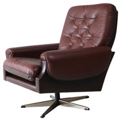 Vintage 1960s Danish Midcentury Leather Swivel Lounge Chair
