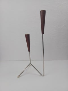 1960s Danish Moden Candlestick in Steel, Brass and Teak