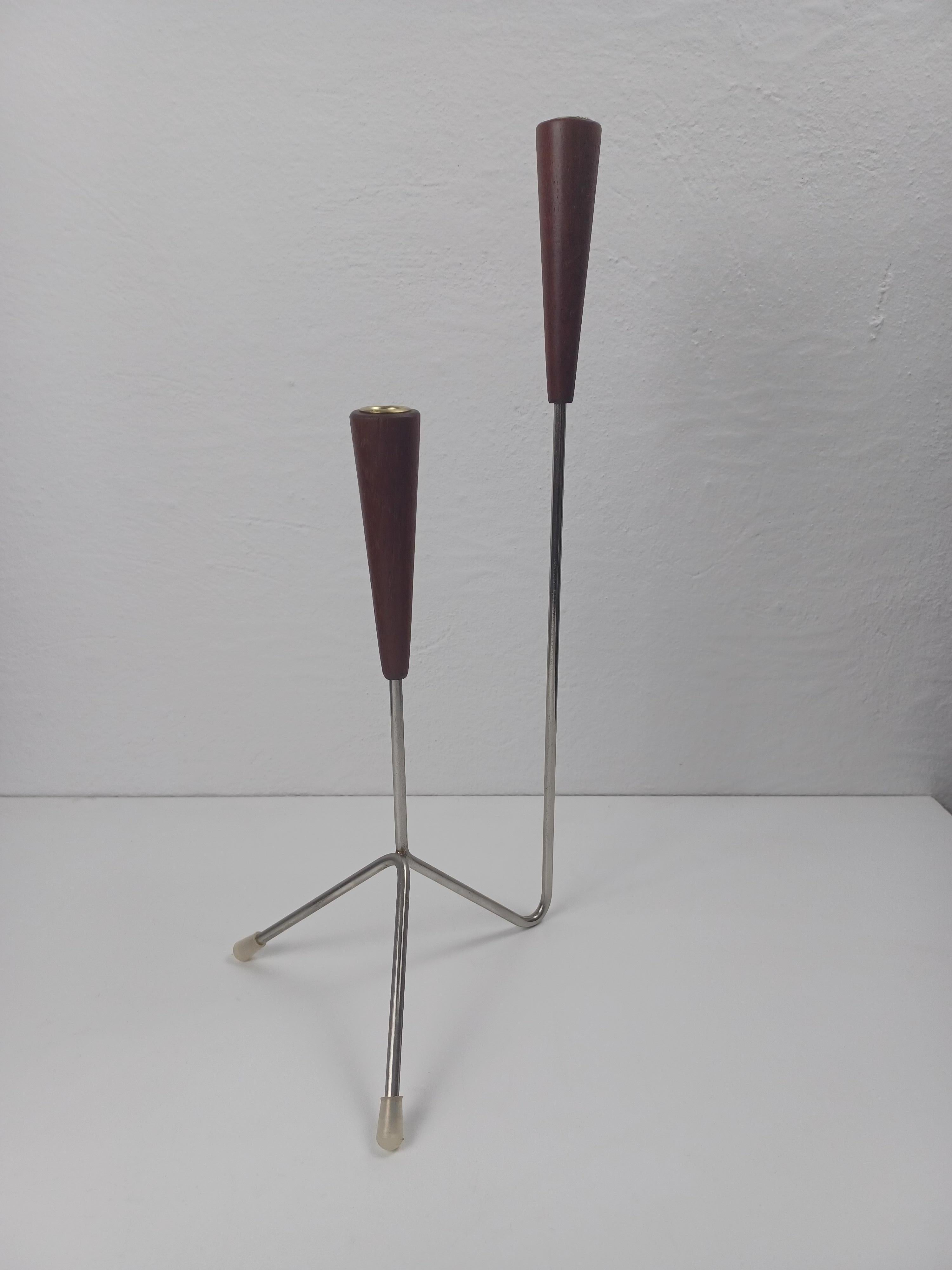 Danese Candeliere danese modenese del 1960 in acciaio, ottone e teak in vendita