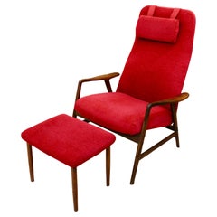 1960s Danish Modern Alf Svensson "Countour" Reclining Lounge Chair and Ottoman