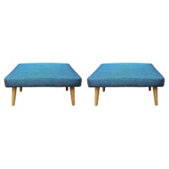 1960s Danish Modern Blue Upholstered Ottomans Footstools - Pair 1960s Danish Modern Blue Upholstered Ottomans Footstools - Pair
