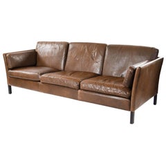 1960s Danish Modern Brown Leather Sofa by Mogens Hansen