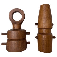 1960s Danish Modern Carved Teak Pepper Grinder Set by Jens Quistgaard