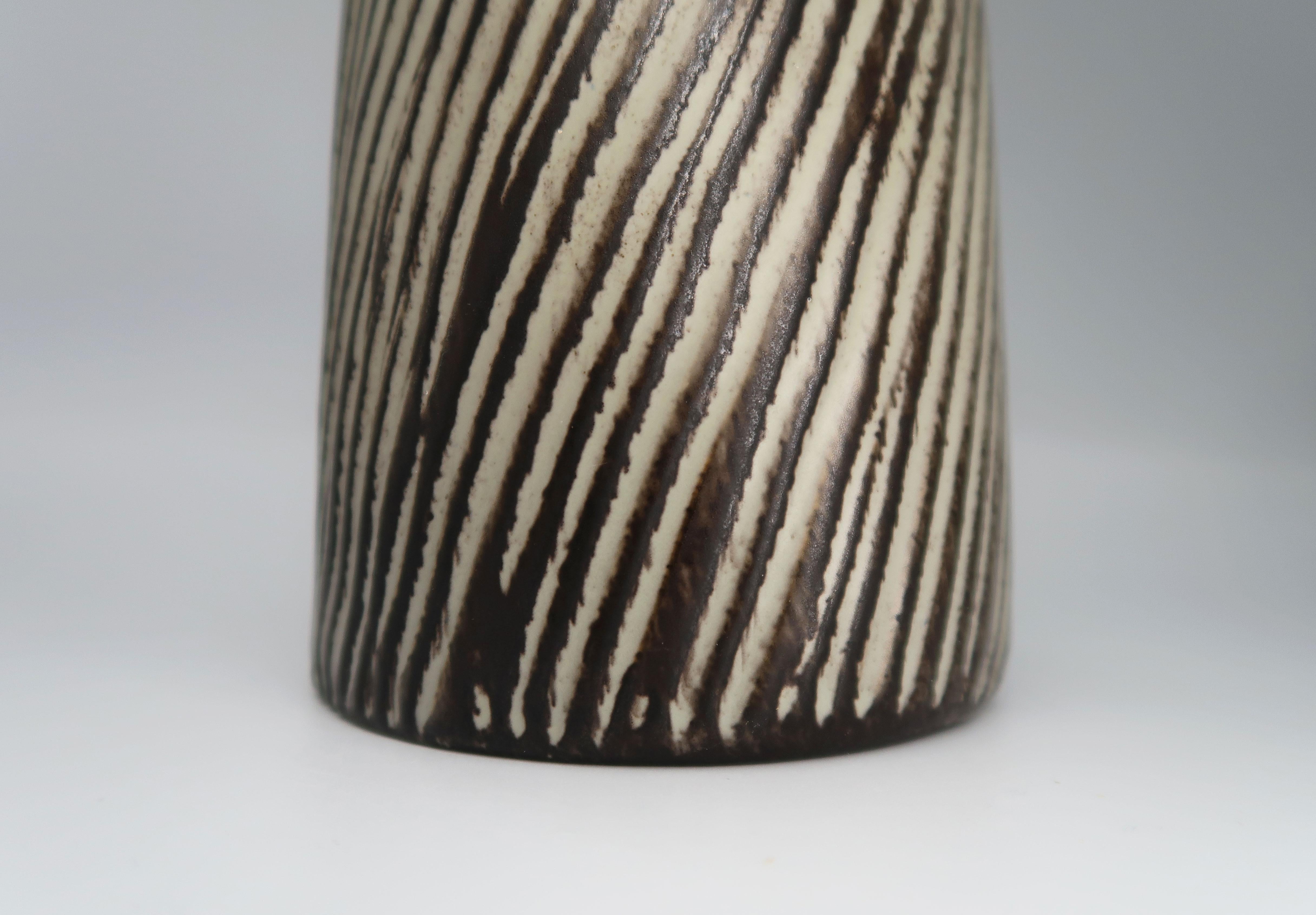 1960s Danish Modern Ceramic Pitcher Vase with Bamboo Handle by Jette Hellerøe 5