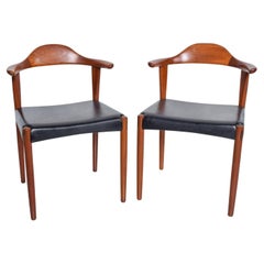 1960s Danish Modern Cow Horn Chairs Teakwood Style of Hans Wegner a Pair