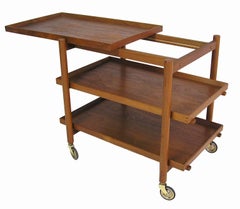 1960s Danish Modern Extendable Teak Bar Serving Cart by Poul Hundevad