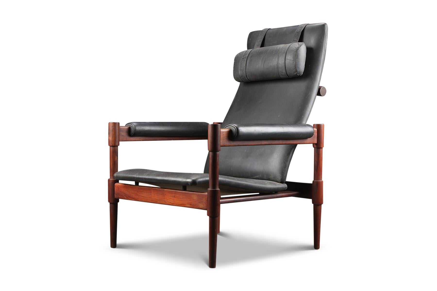1960s Danish Modern Highback Midcentury Lounge Chair in Rosewood In Good Condition In Berkeley, CA