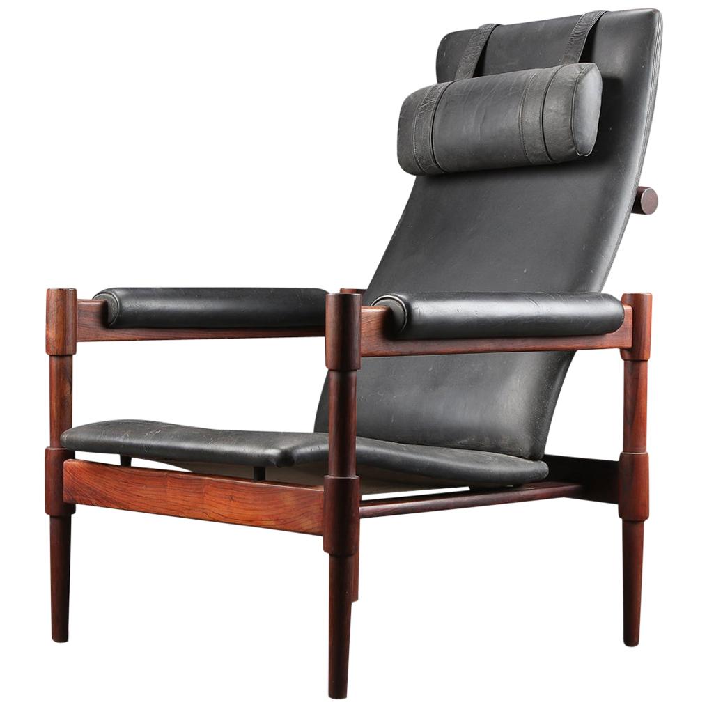 1960s Danish Modern Highback Midcentury Lounge Chair in Rosewood