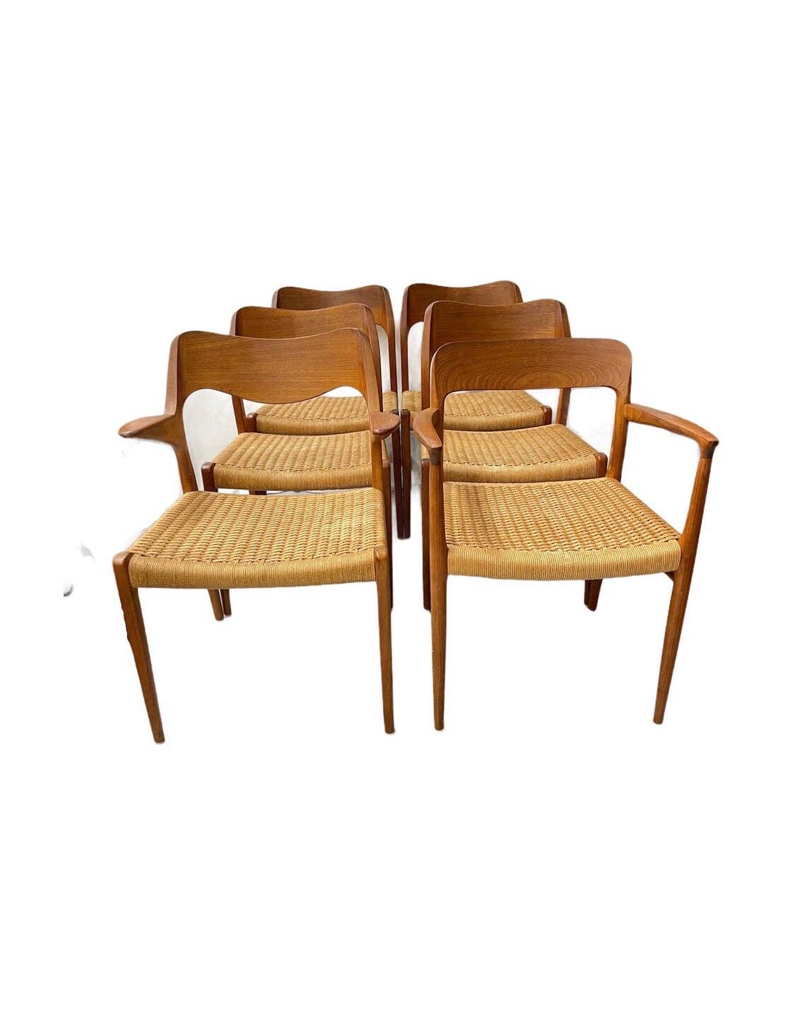 Mid-Century Modern 1960s Danish Modern Jl Moller Chairs with Caning, Set of 6