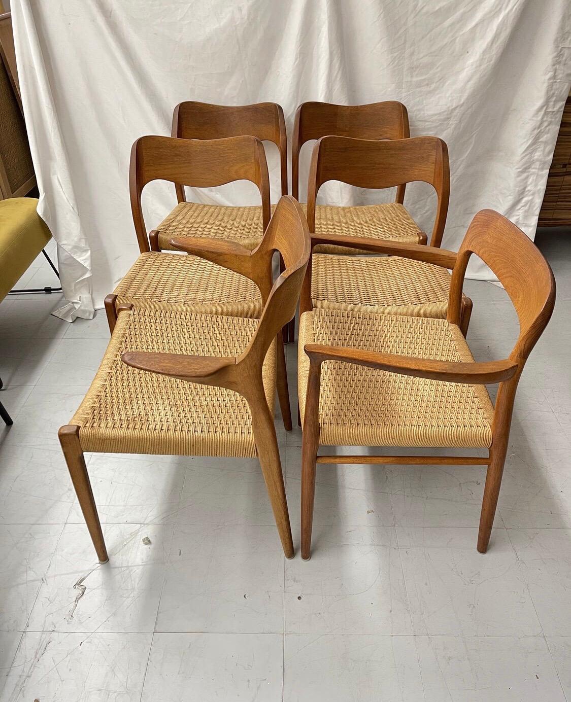 1960s Danish Modern Jl Moller Chairs with Caning, Set of 6 In Good Condition In Seattle, WA