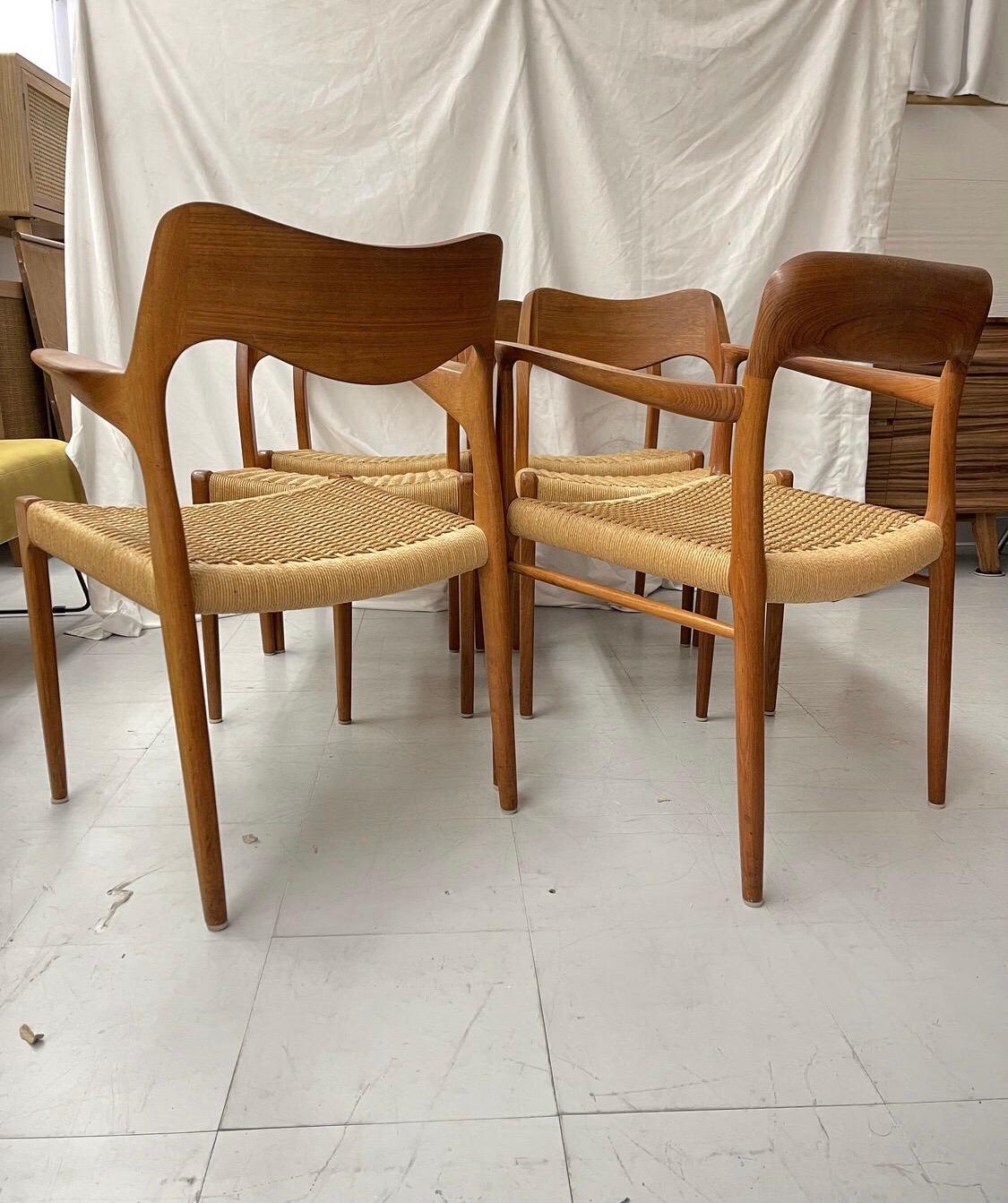 Teak 1960s Danish Modern Jl Moller Chairs with Caning, Set of 6