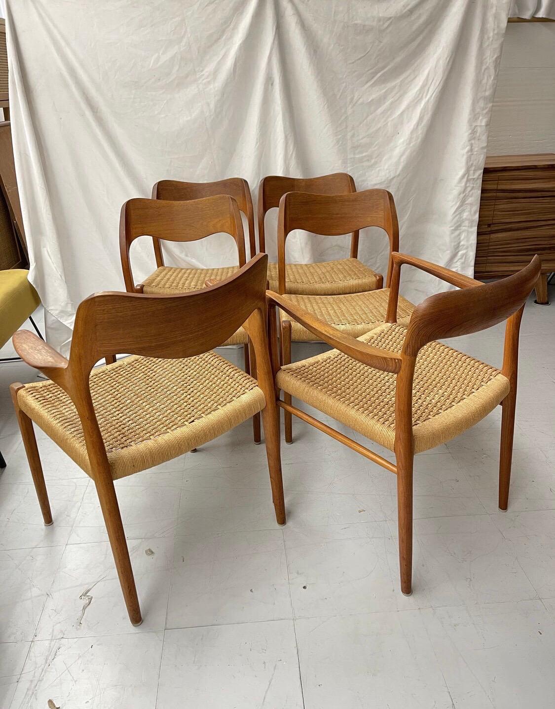 1960s Danish Modern Jl Moller Chairs with Caning, Set of 6 1