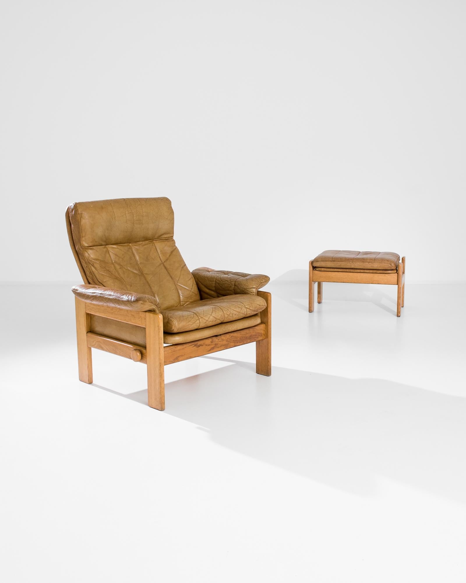 Mid-20th Century 1960s Danish Modern Leather Armchair & Ottoman by Skippers Mobler, a Pair