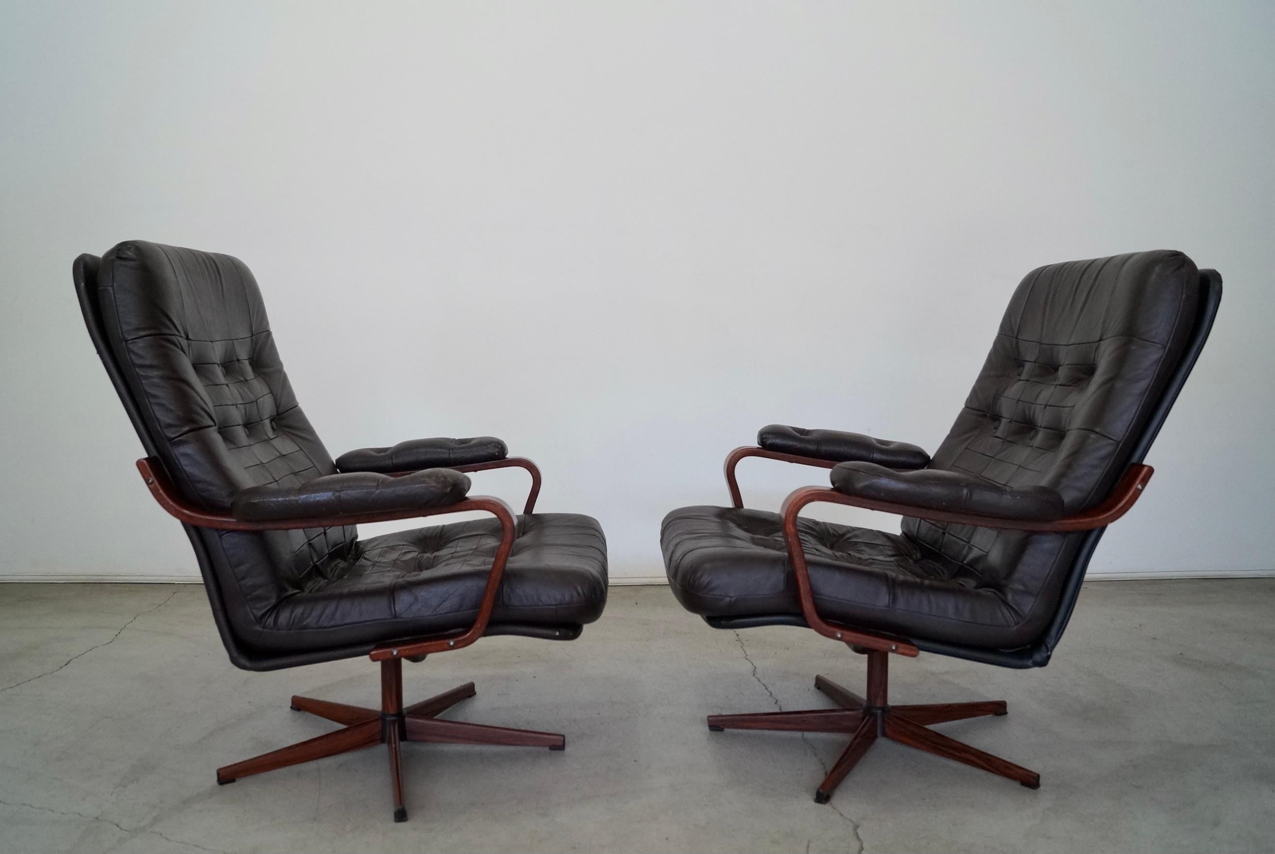 1960's Danish Modern Leather Lounge Chairs 3