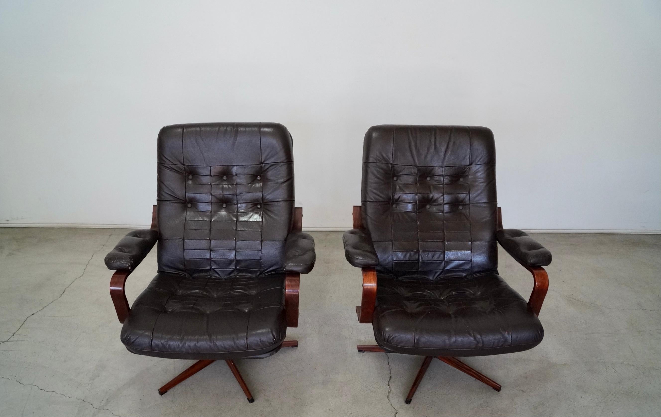 Mid-Century Modern 1960's Danish Modern Leather Lounge Chairs