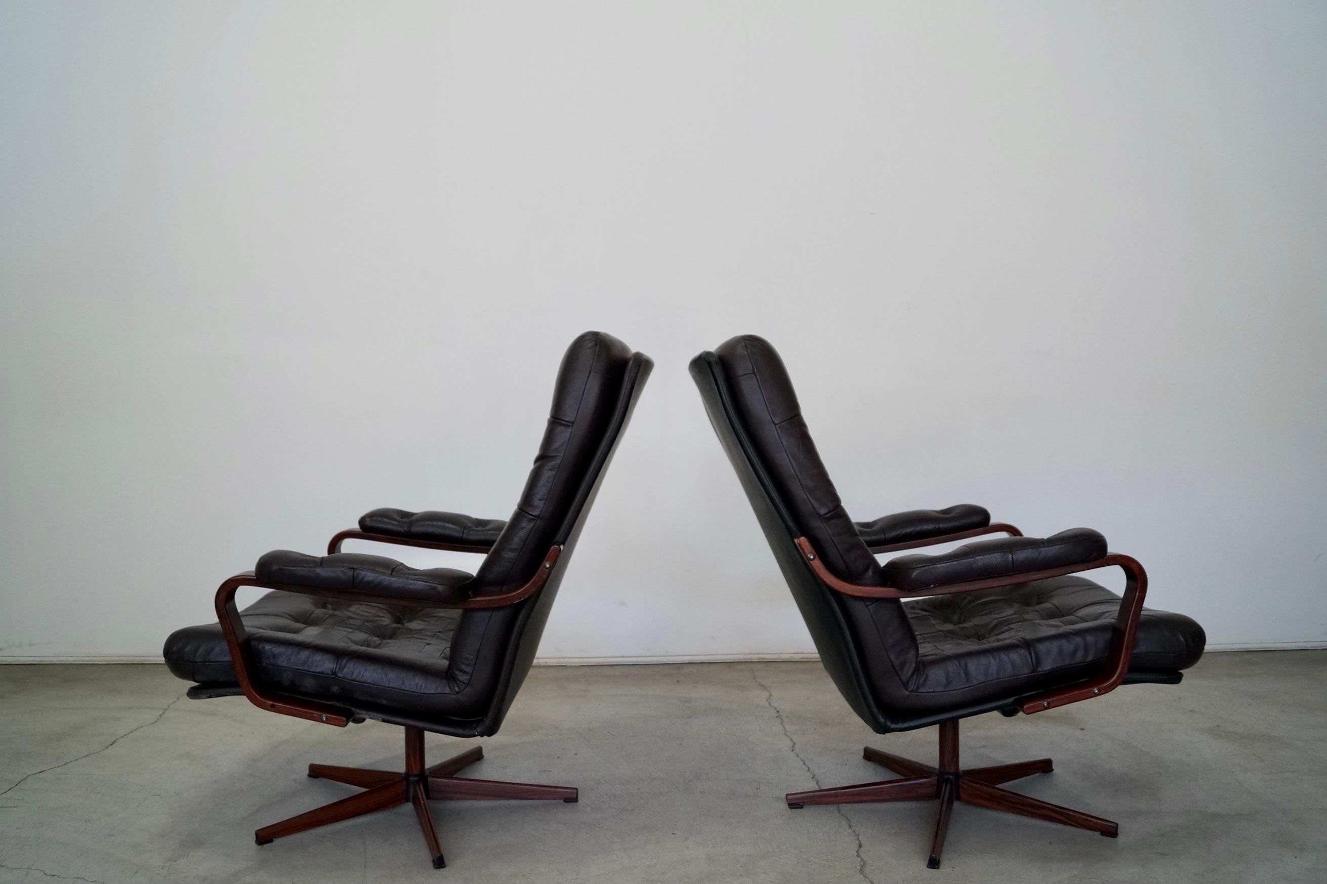 1960's Danish Modern Leather Lounge Chairs In Good Condition In Burbank, CA
