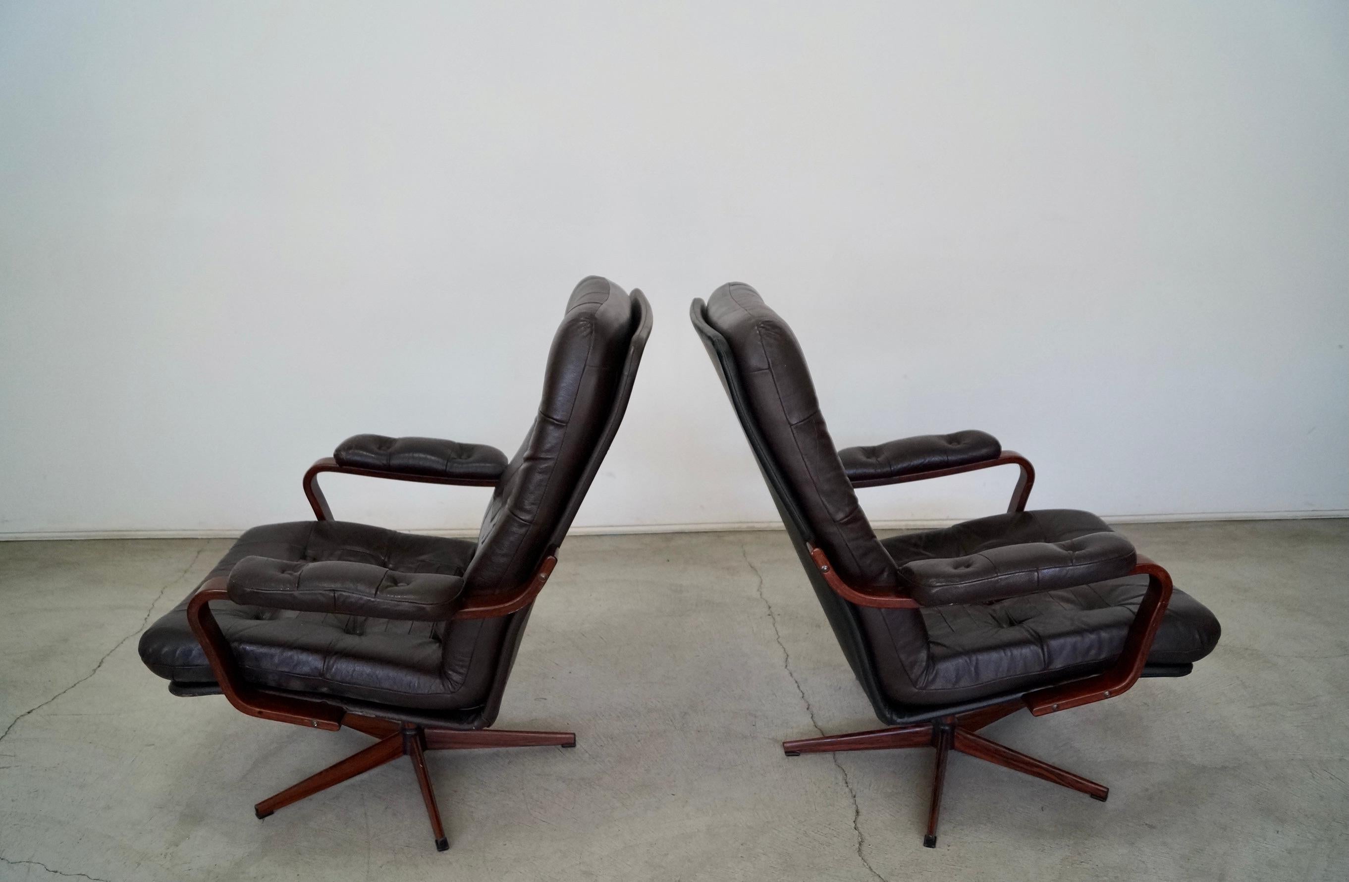Mid-20th Century 1960's Danish Modern Leather Lounge Chairs