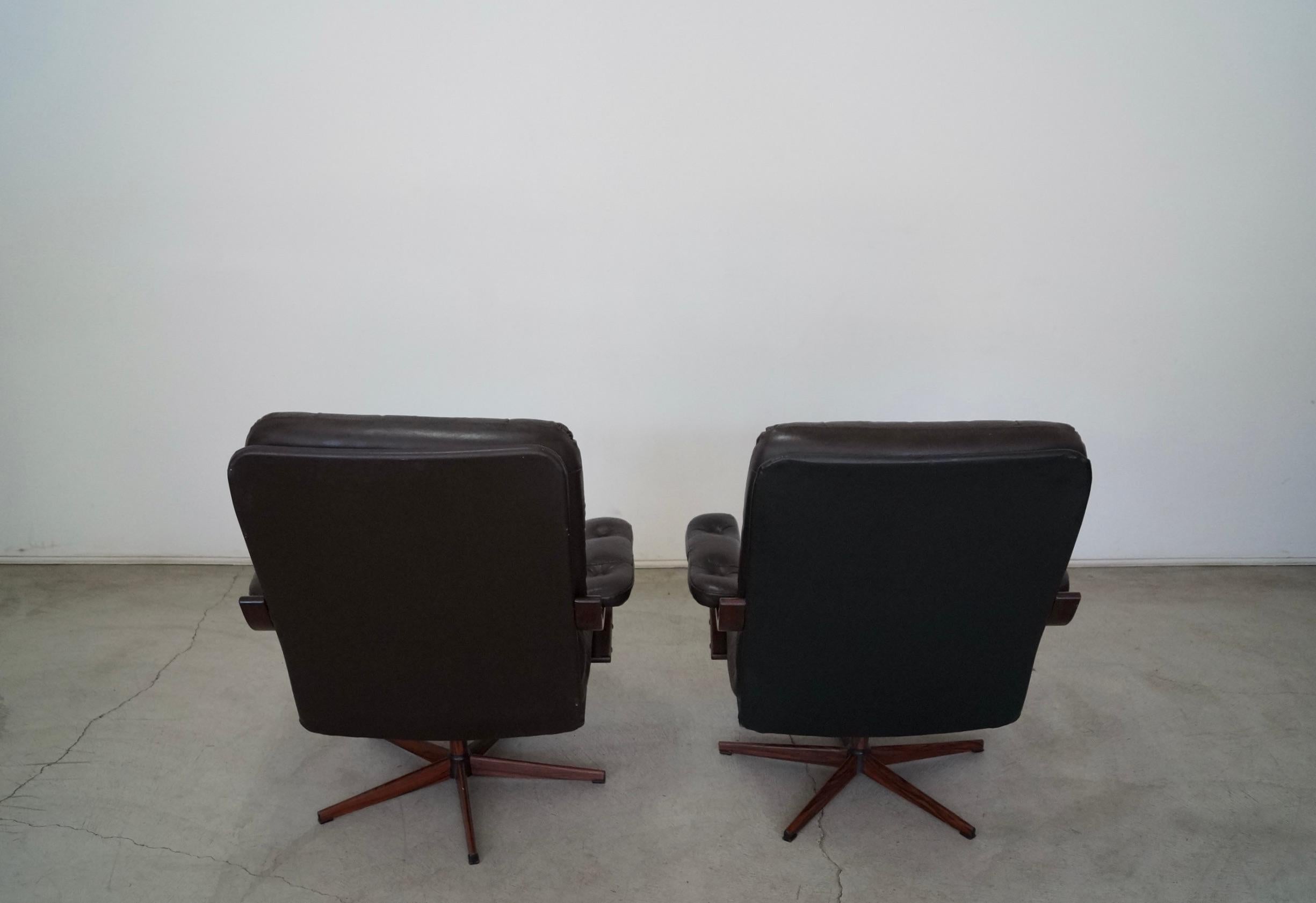 Metal 1960's Danish Modern Leather Lounge Chairs