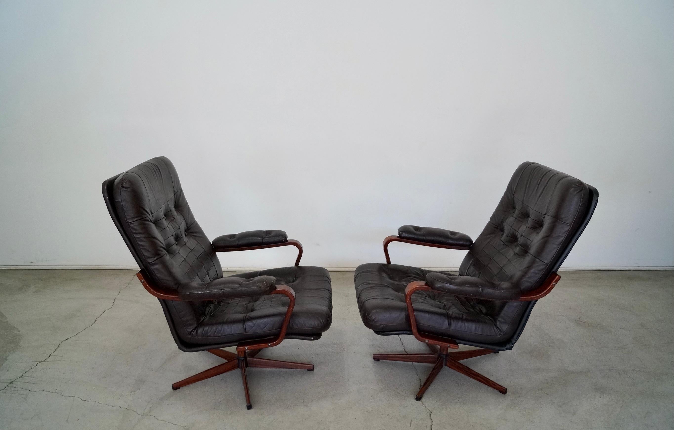 1960's Danish Modern Leather Lounge Chairs 2