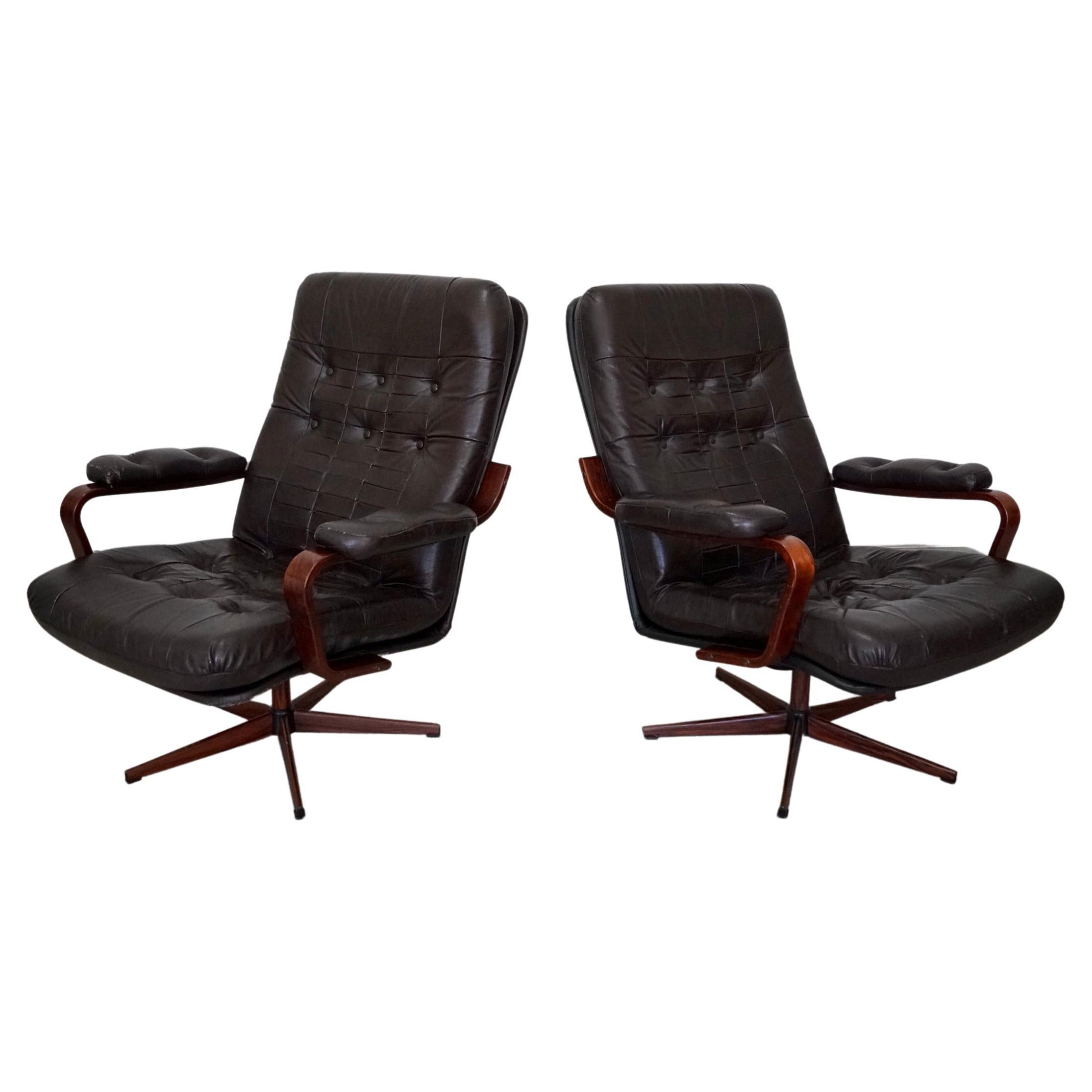1960's Danish Modern Leather Lounge Chairs