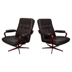 1960's Danish Modern Leather Lounge Chairs