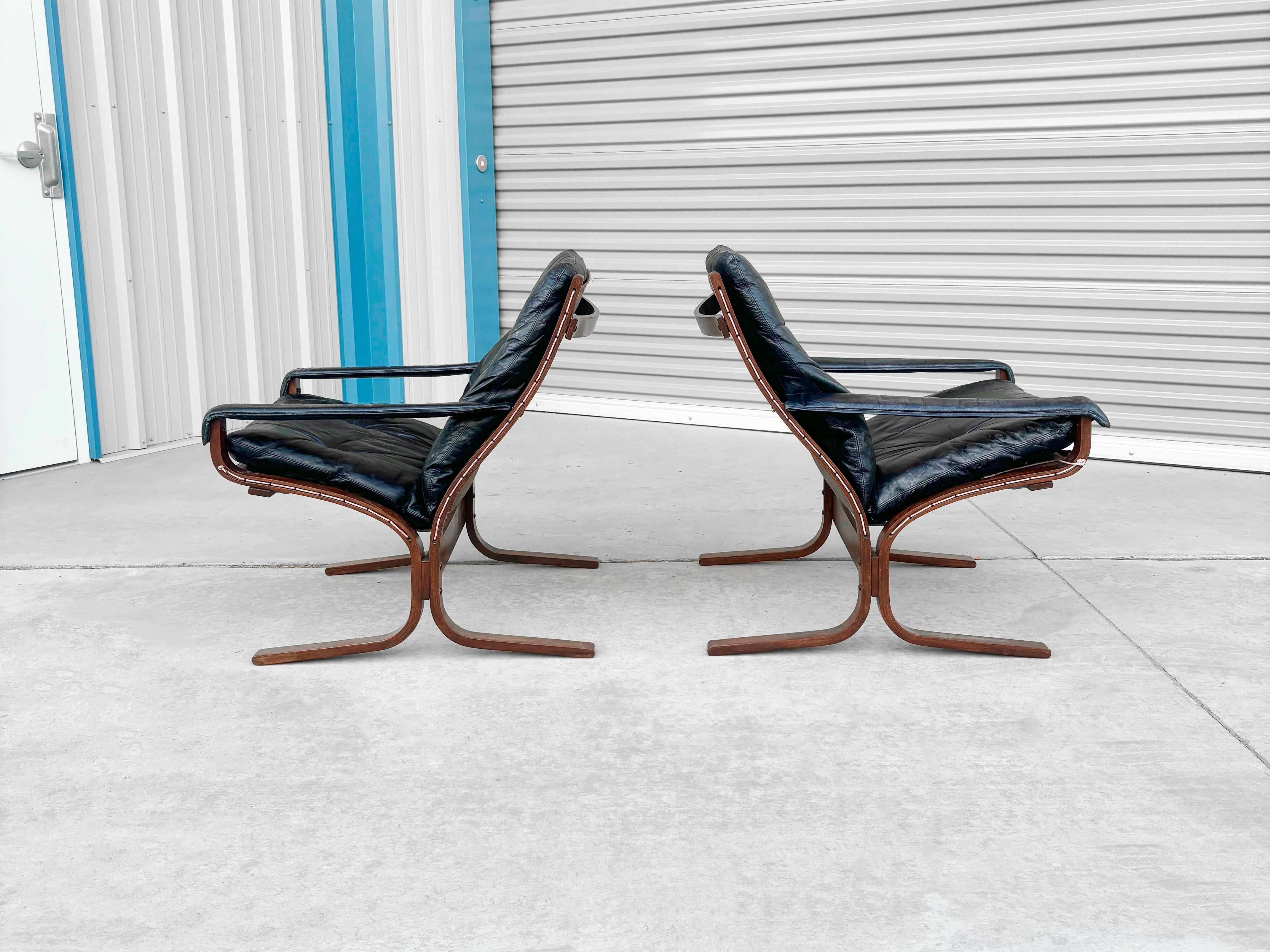 Norwegian 1960s Danish Modern Leather Siesta Lounge Chairs- Set of 2
