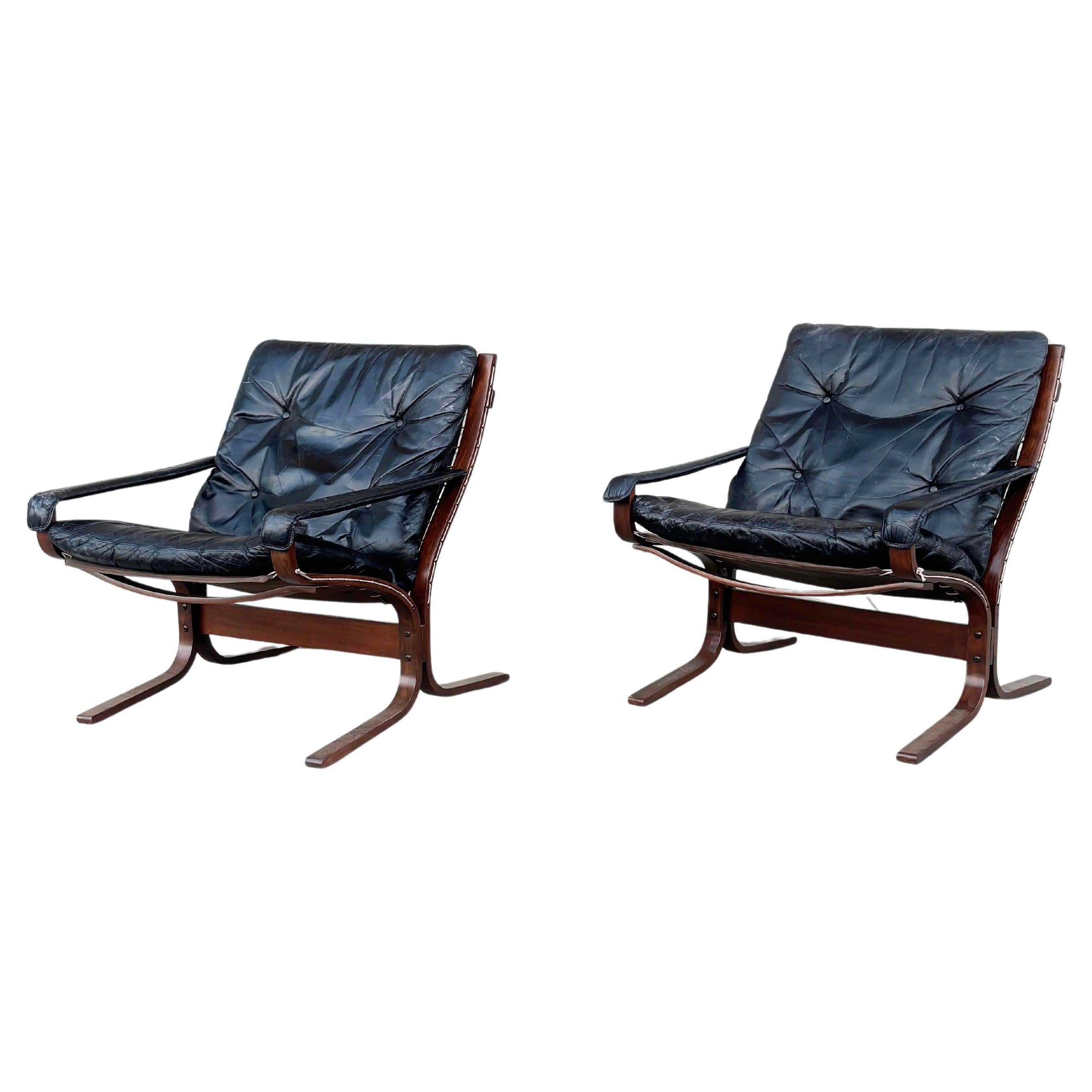 1960s Danish Modern Leather Siesta Lounge Chairs- Set of 2