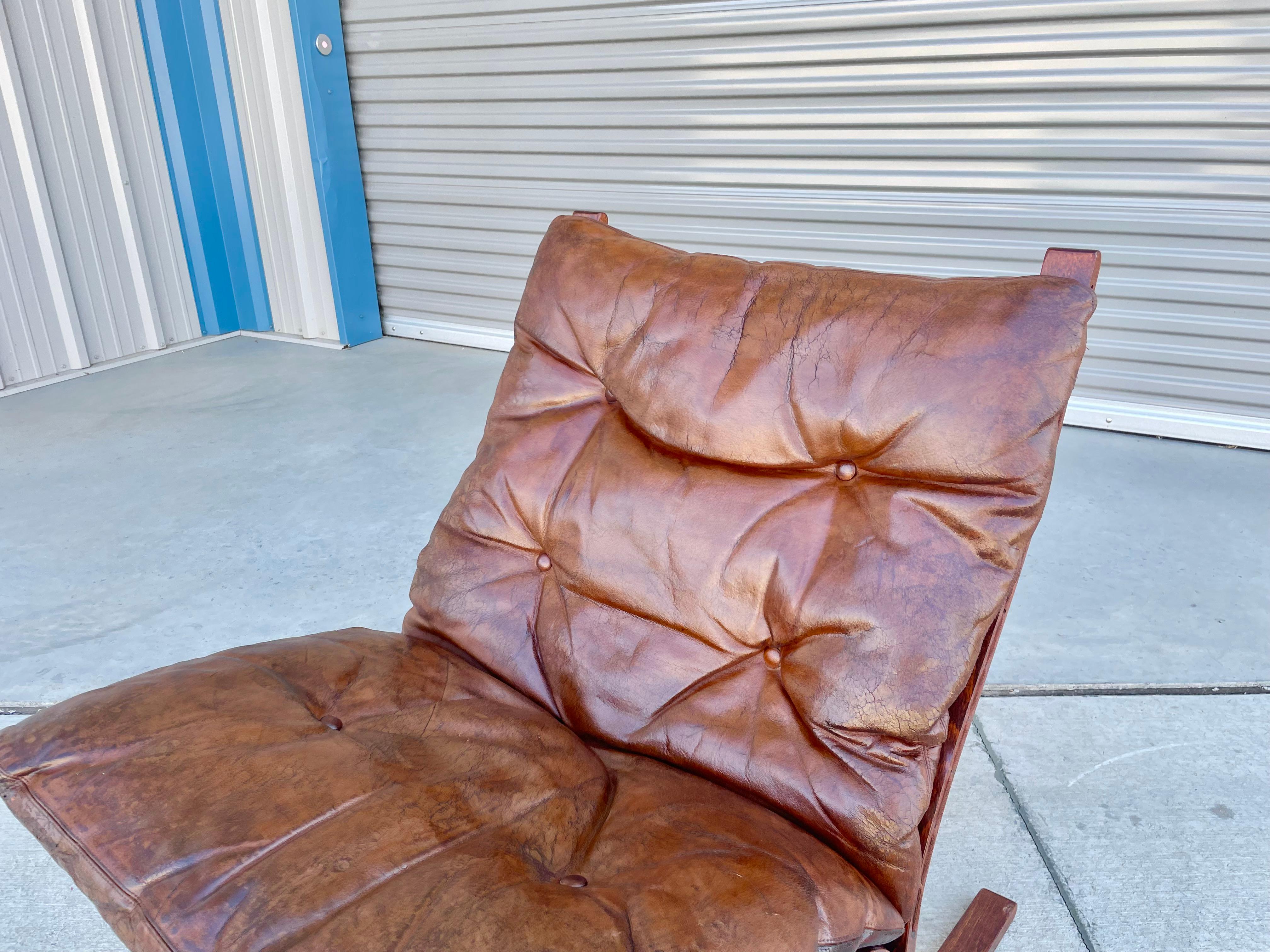 Leather 1960s Danish Modern Lounge Chair & Ottoman by Westnofa For Sale
