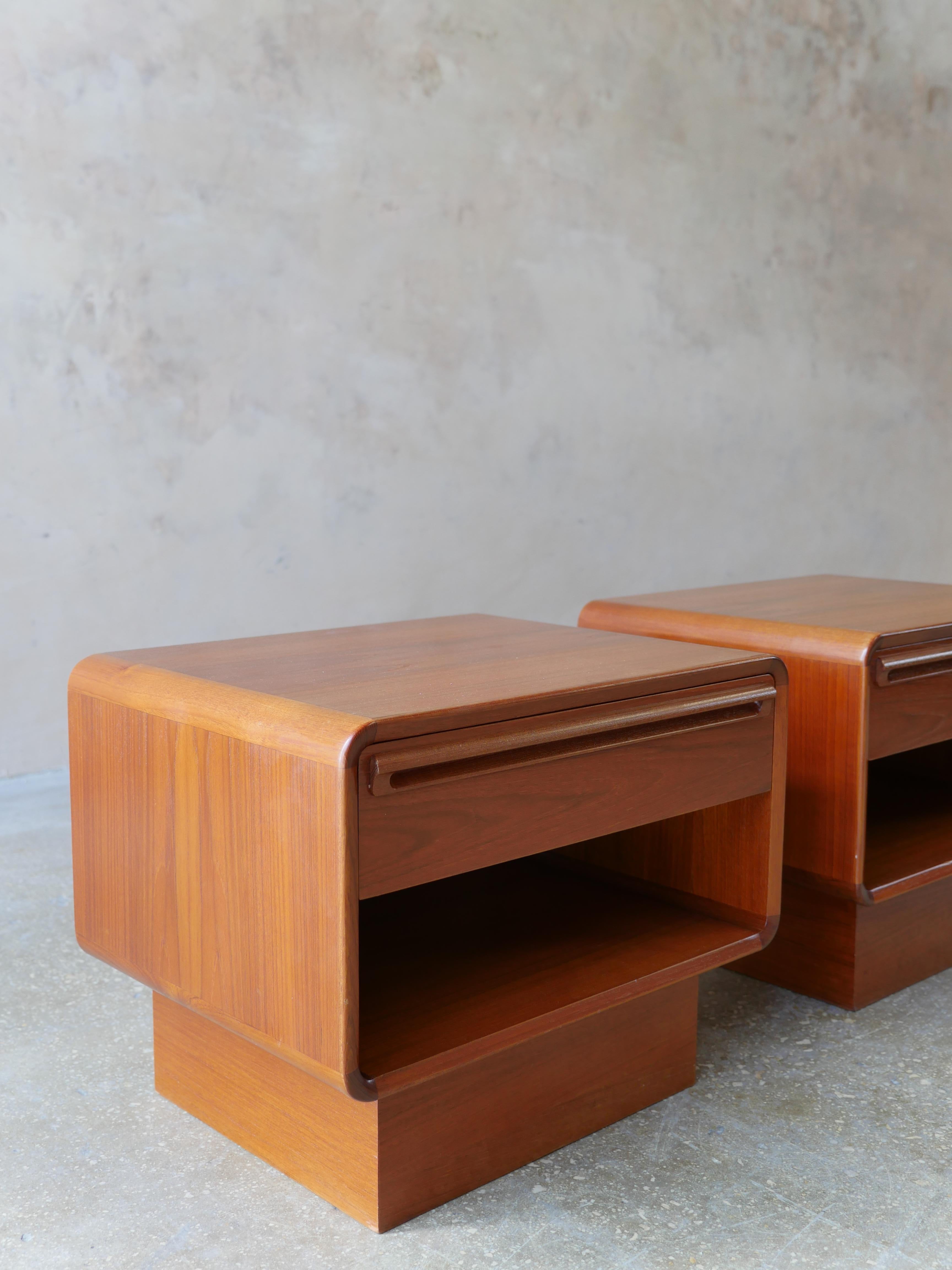 20th Century 1960s Danish Modern Low Profile Teak Waterfall Nightstands, Set of 2