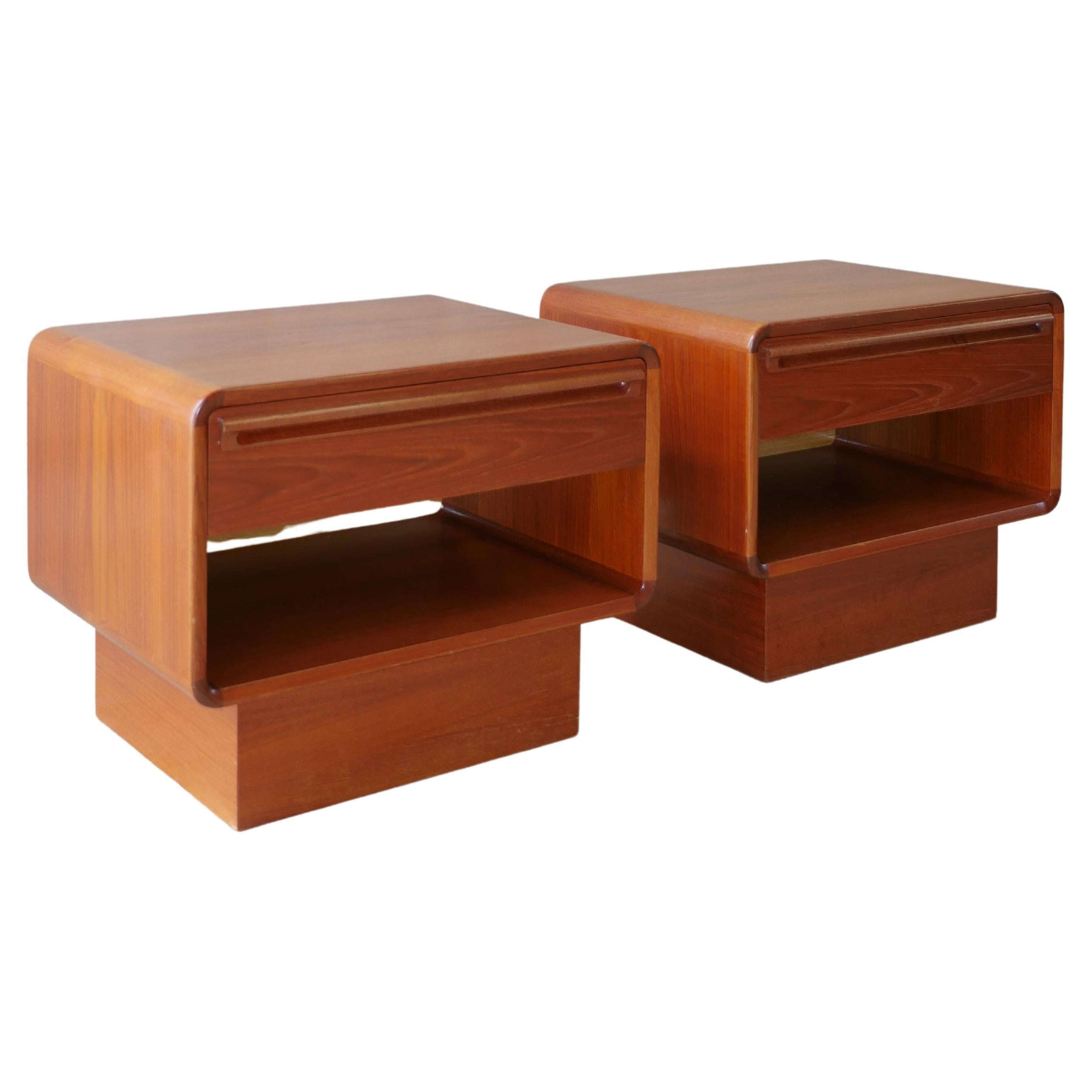 1960s Danish Modern Low Profile Teak Waterfall Nightstands, Set of 2