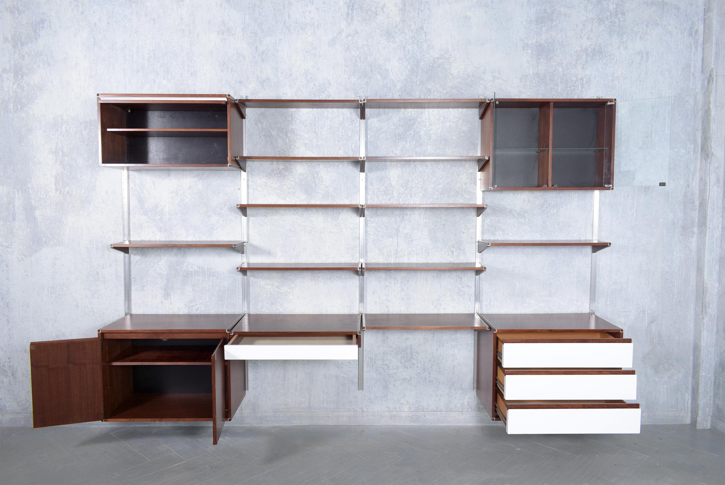 1960s Danish Modern Mahogany Bookshelf: Restored Mid-Century Wall Unit For Sale 5