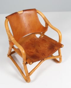 1960s, Danish Modern "Manilla" Lounge Chair in Bamboo, Rattan and Saddle Leather