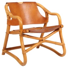 1960s, Danish Modern "Manilla" Lounge Chair in Bamboo, Rattan and Saddle Leather