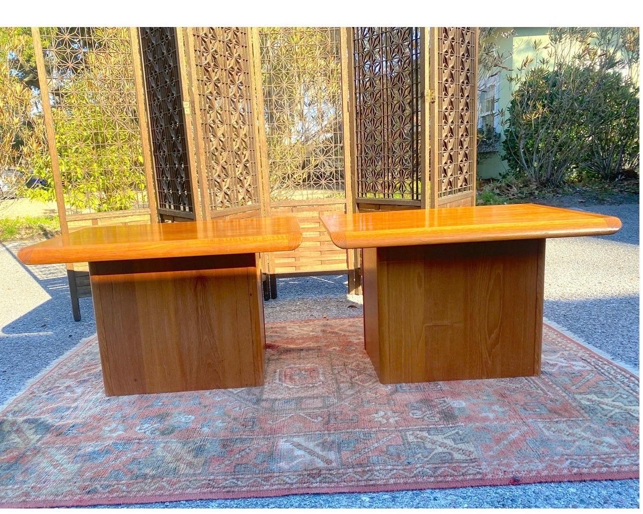 Mid-20th Century 1960’s Danish Modern Pedestal Teak Side Tables, a Pair For Sale