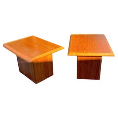 Vintage 1960’s Danish Modern Pedestal Teak Side Tables, a Pair