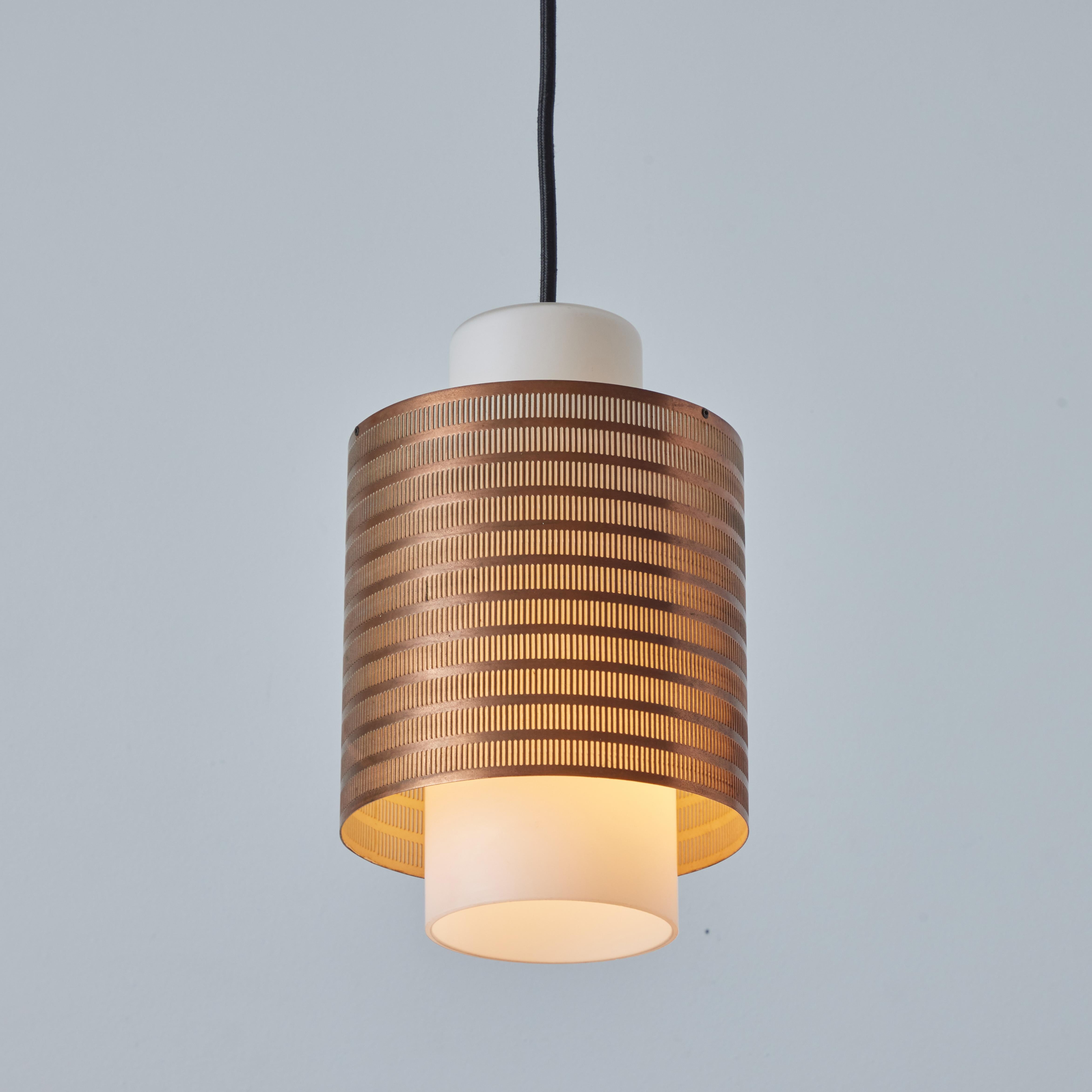 1960s Danish Modern Perforated Copper and Glass Pendant Attributed to Lyfa For Sale 4