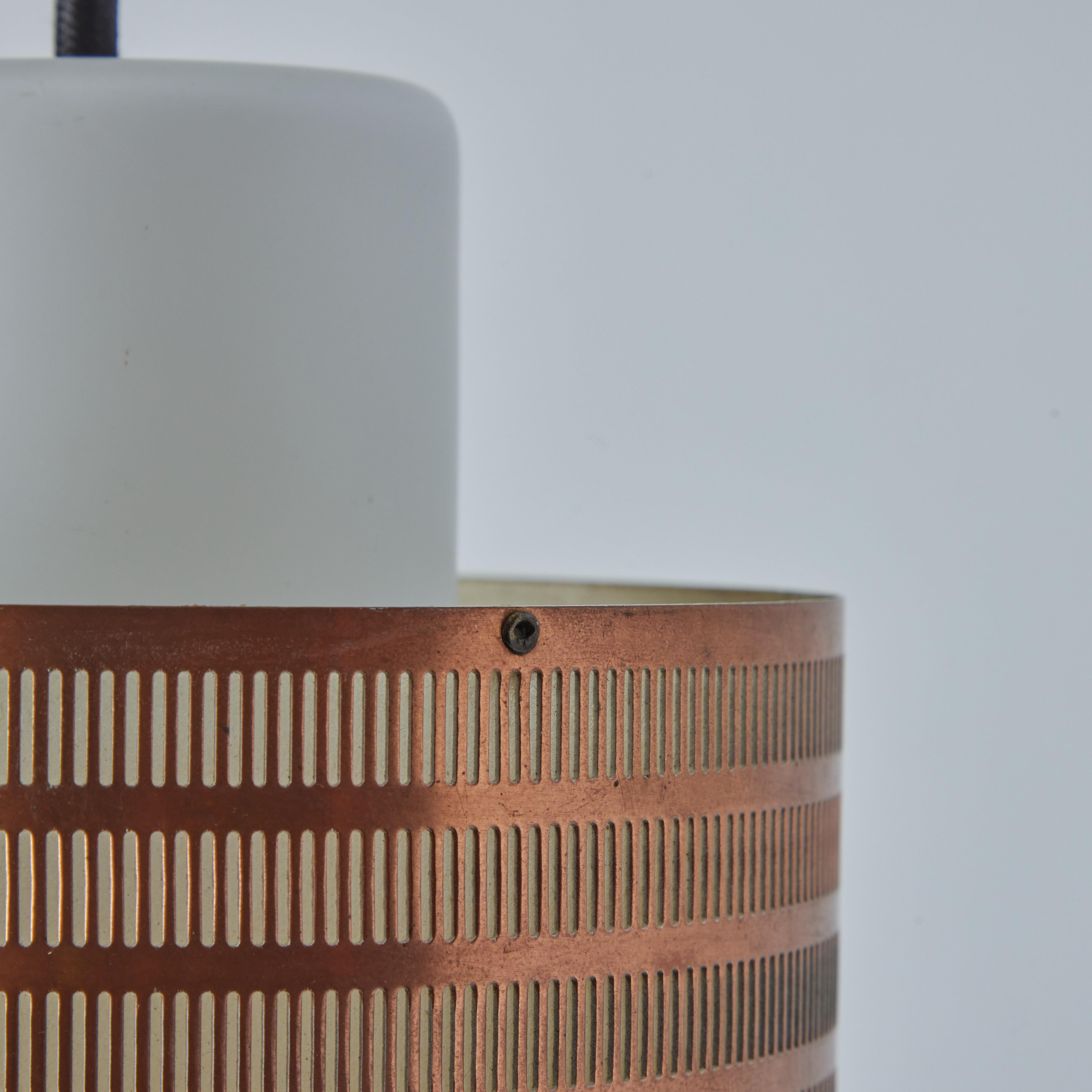 1960s Danish Modern Perforated Copper and Glass Pendant Attributed to Lyfa For Sale 5
