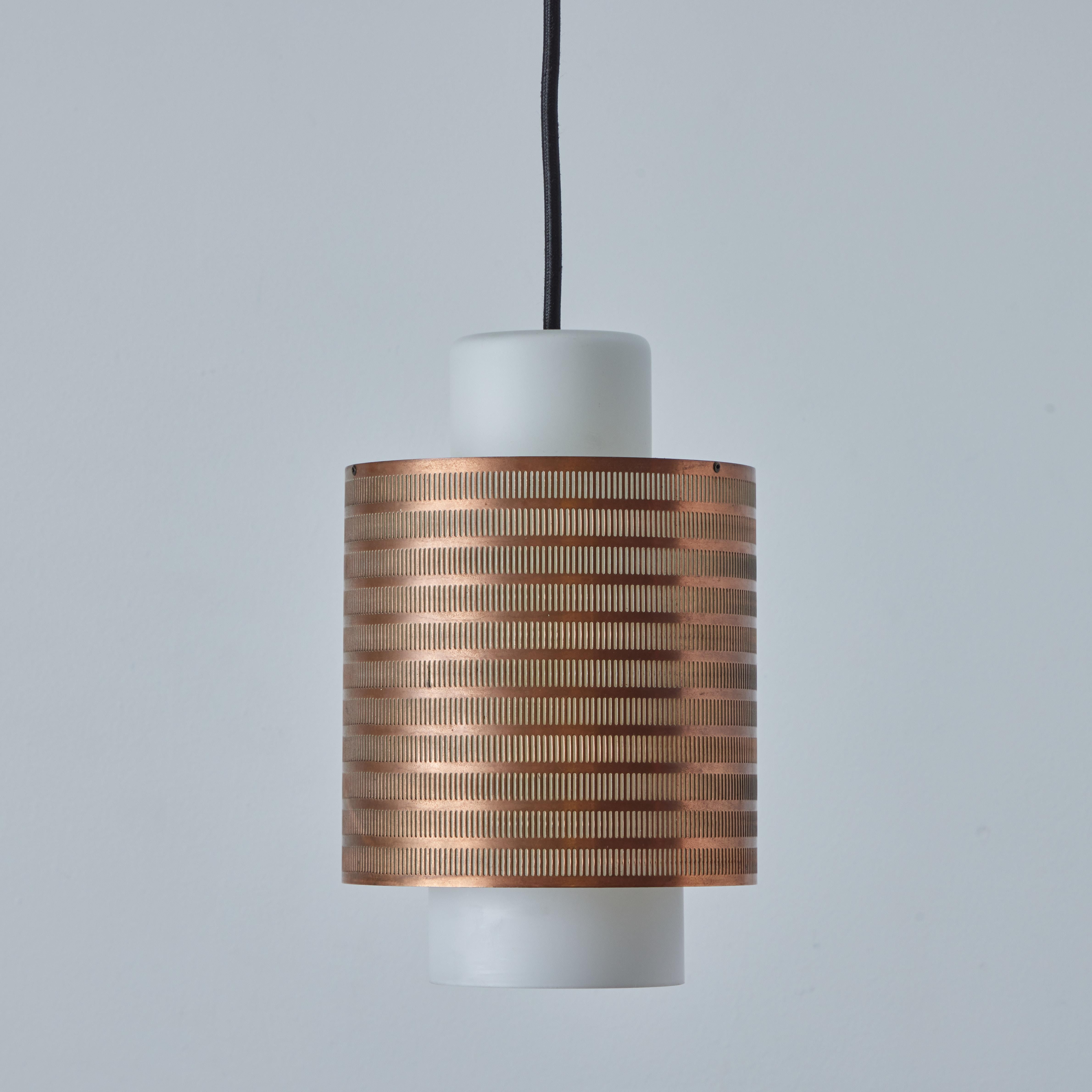 1960s Danish Modern Perforated Copper and Glass Pendant Attributed to Lyfa For Sale 7