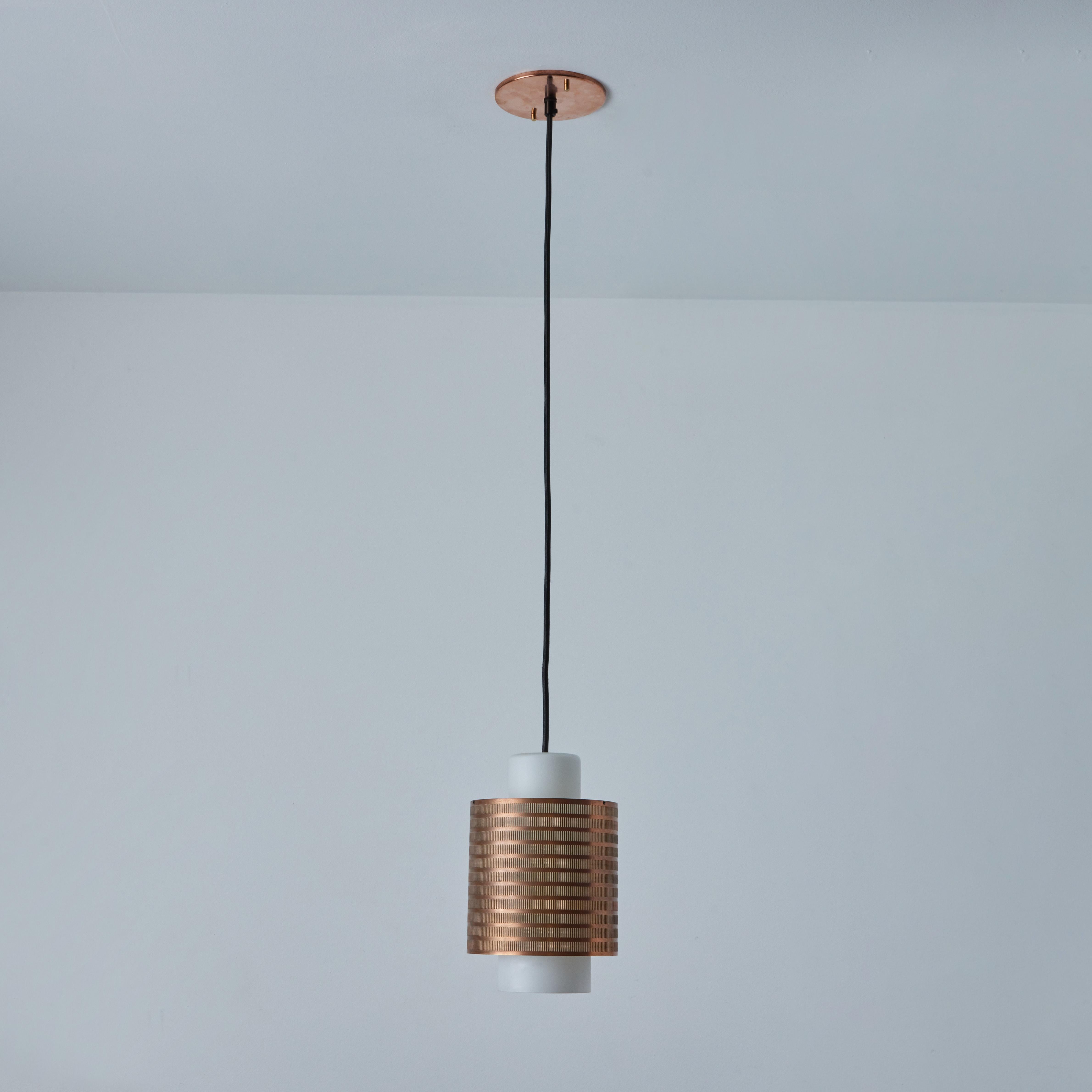 1960s Danish Modern Perforated Copper and Glass Pendant Attributed to Lyfa For Sale 8