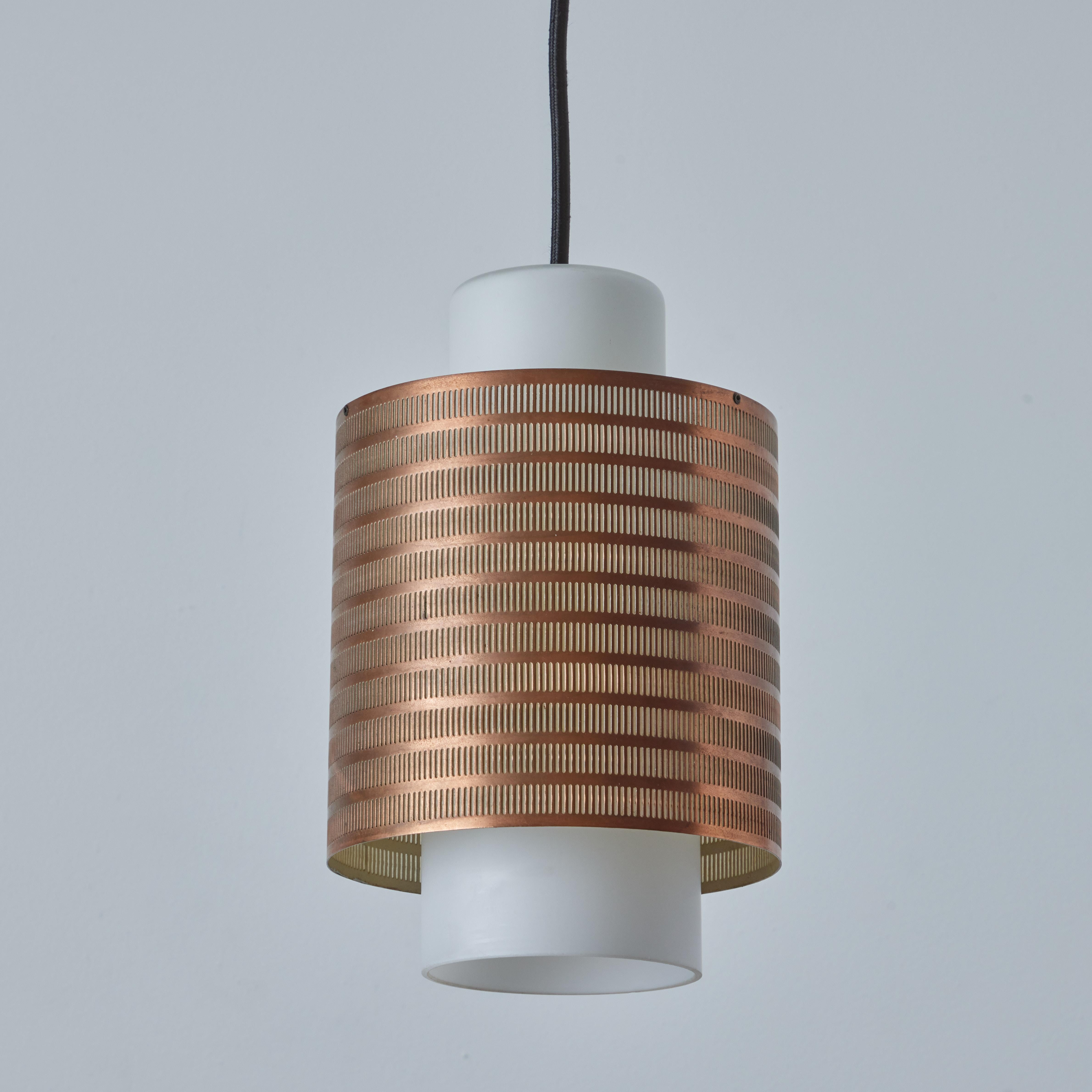 1960s Danish Modern Perforated Copper and Glass Pendant Attributed to Lyfa For Sale 10
