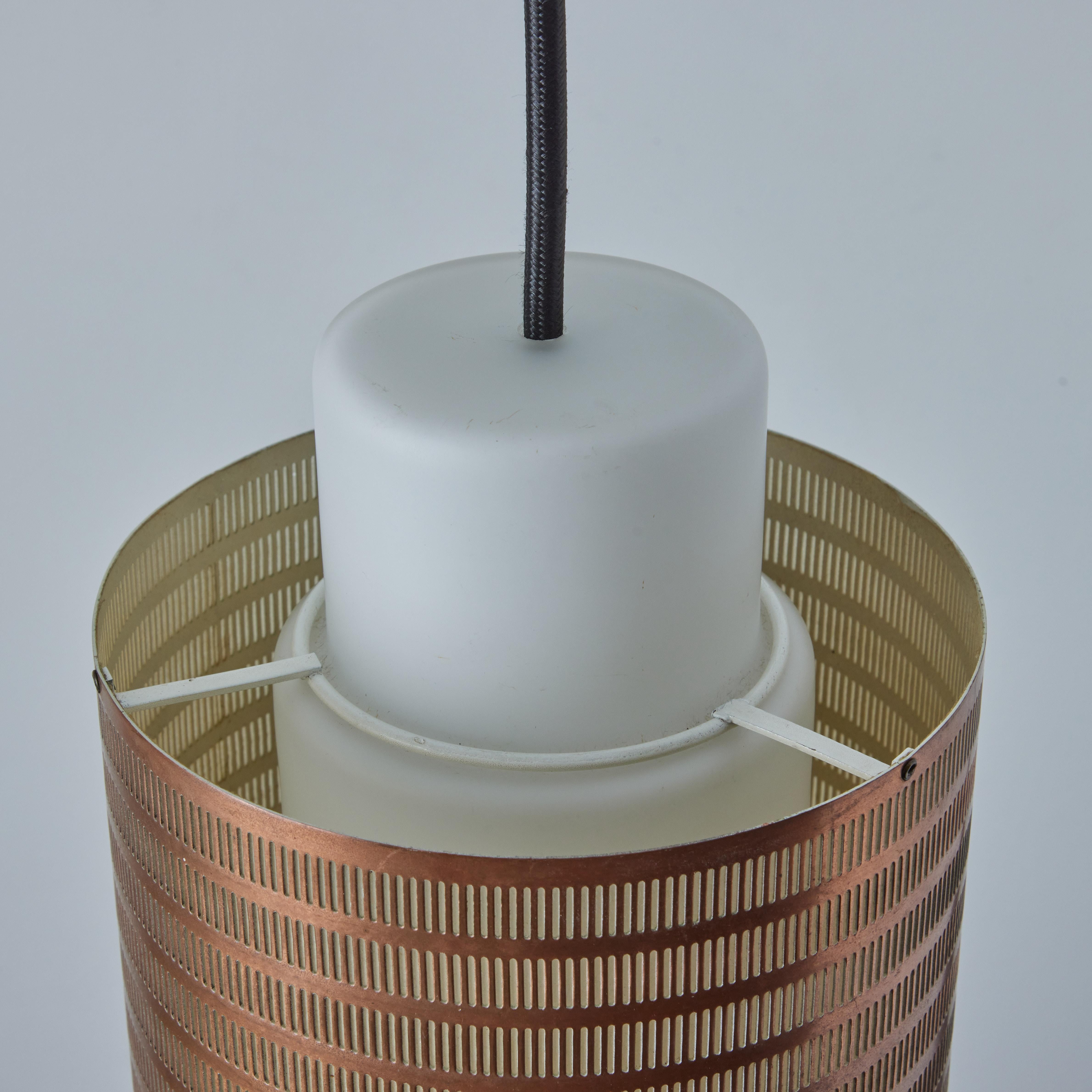 1960s Danish Modern Perforated Copper and Glass Pendant Attributed to Lyfa For Sale 12
